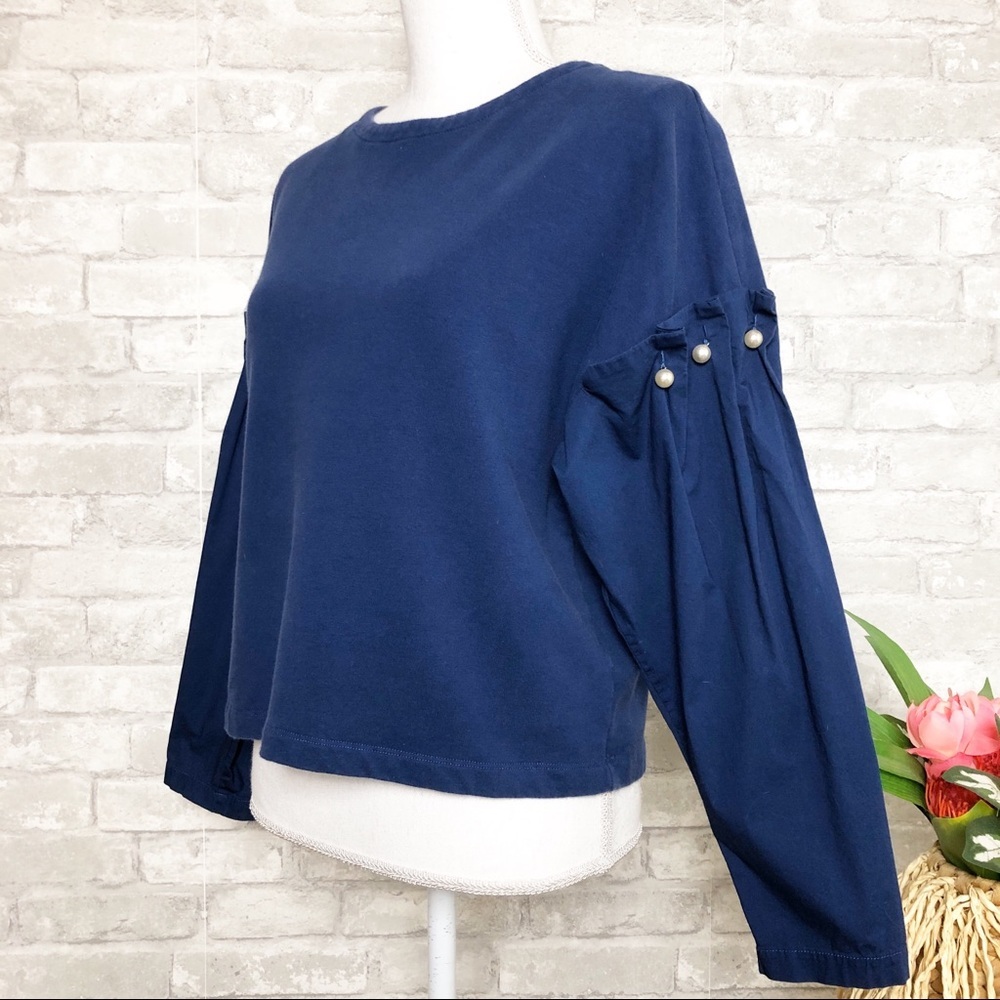 Amaryllis Blue Long Sleeve Back-Tie Top Small - Picture 2 of 8